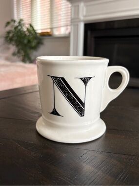 Anthropologie Coffee Mug Cup Letter N Monogram Initial Shaving Style Alphabet